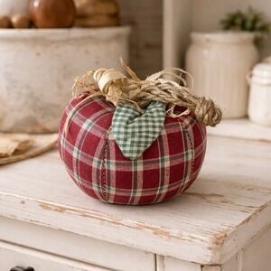 Primitive Country Fabric Apple Plaid Shelf Sitter Farmhouse Bowl Filler Decor 3"